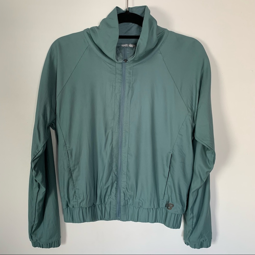 NEW BALANCE Green Blue Athletic Full Zip Bomber Jacket